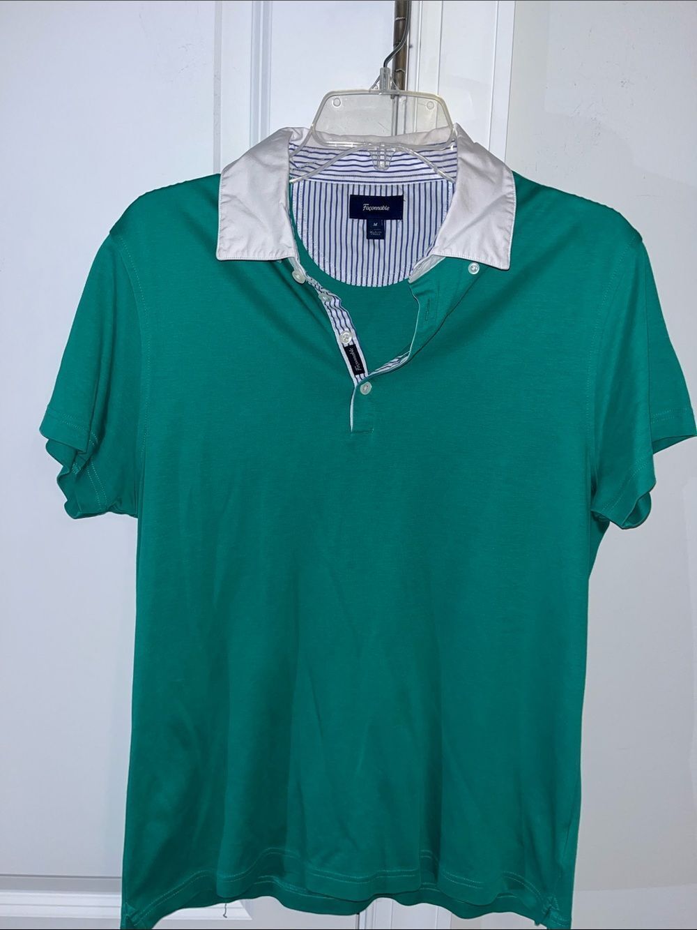 Green Cotton Faconnable Golf Polo SS Men’s Summer Shirt M Slim White Collar